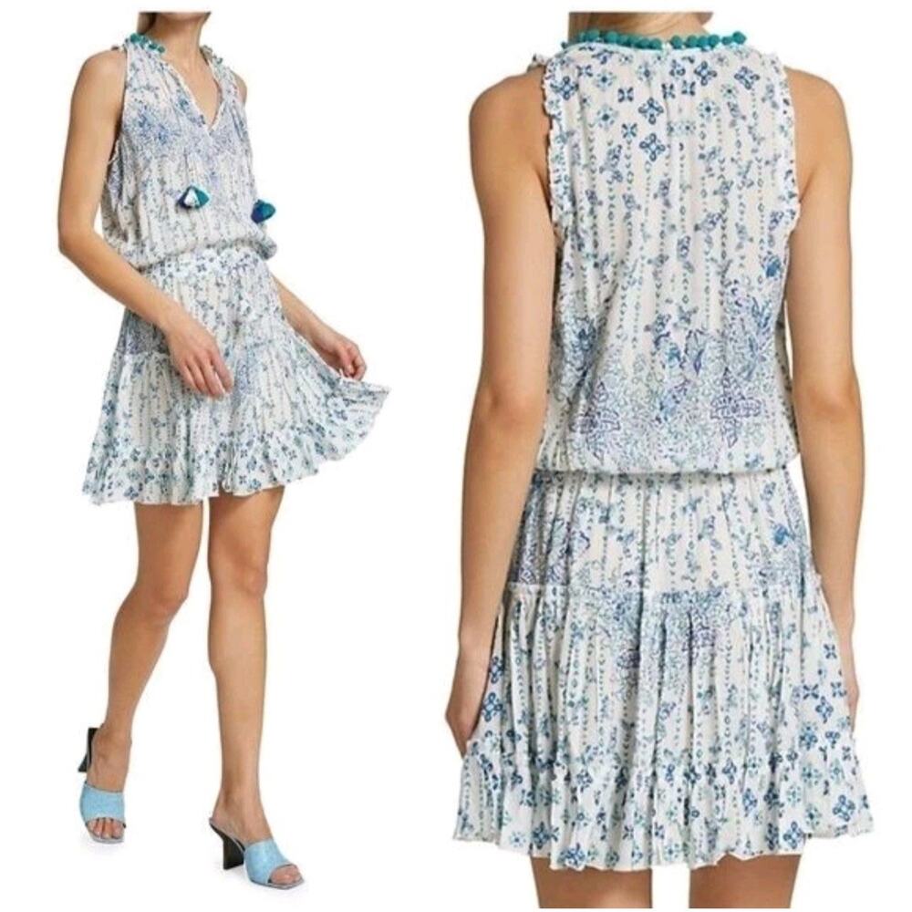 Poupette‎ St Barth Clara Mini Dress Womens Small Light Blue Floral Resortwear